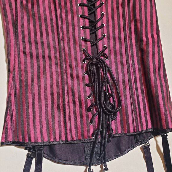 Shirley of Hollywood Pink & Black Striped Corset – Size 34, NWT - Picture 3 of 9